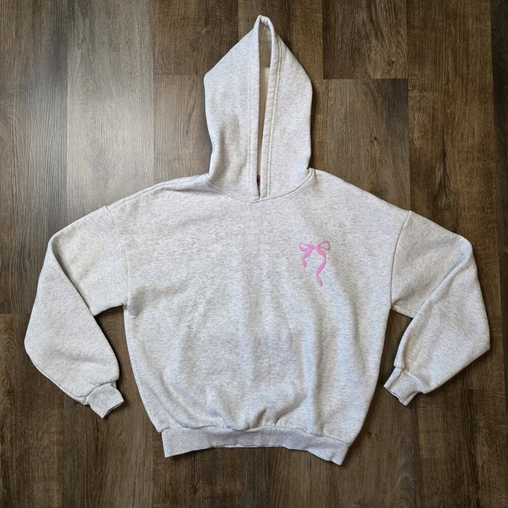 Edikted Sasha Light Gray Pink Bow Detail Oversized Hoodie Size XS